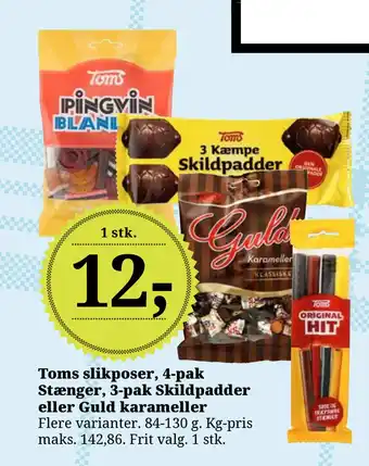 Dagli'Brugsen Toms slikposer, 4-pak stænger, 3-pak skildpadder eller guld karameller tilbud