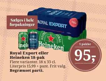 Dagli'Brugsen Royal export eller heineken 18-pak tilbud