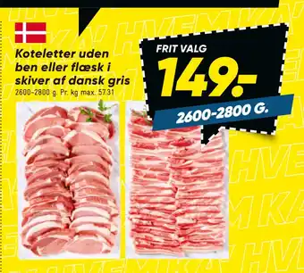 Bilka Koteletter uden ben eller flæsk i skiver af dansk gris tilbud