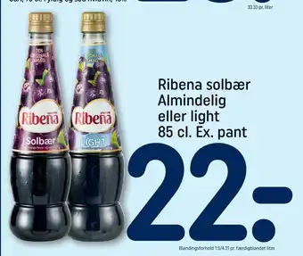 REMA 1000 Ribena solbær almindelig eller light 85 cl tilbud