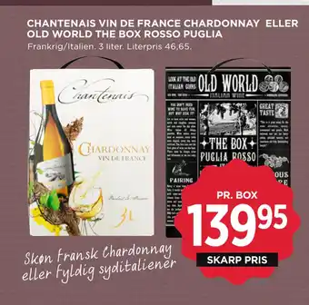 MENY Chantenais vin de france chardonnay eller old world the box rosso puglia tilbud