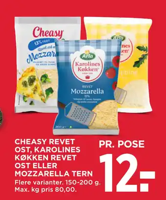 MENY Cheasy revet ost karolines køkken revet ost eller mozzarella tern tilbud
