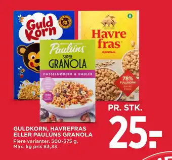 MENY Guldkorn, havrefras eller paulúns granola tilbud
