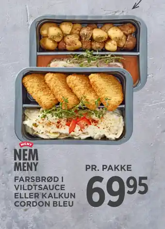 MENY Farsbrød i vildtsauce eller kalkun cordon bleu tilbud