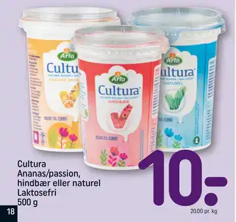 REMA 1000 Cultura ananas/passion, hindbær eller naturel laktosefri 500 g tilbud