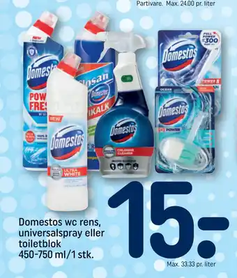 REMA 1000 Domestos wc rens, universalspray eller toiletblok 450-750 ml/1 stk tilbud