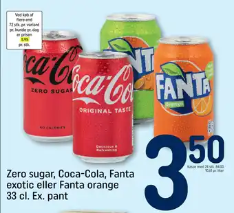 REMA 1000 Zero sugar, coca-cola, fanta exotic eller fanta orange 33 cl. ex. pant tilbud
