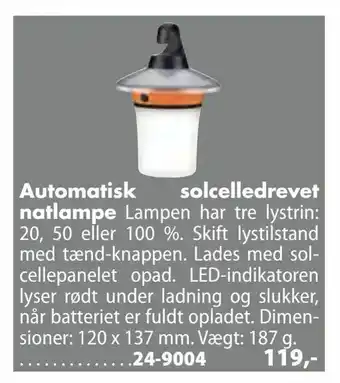 Automatisk solcelledrevet natlampe
