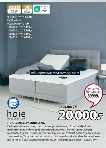JYSK Høie e250 elevationsseng tilbud