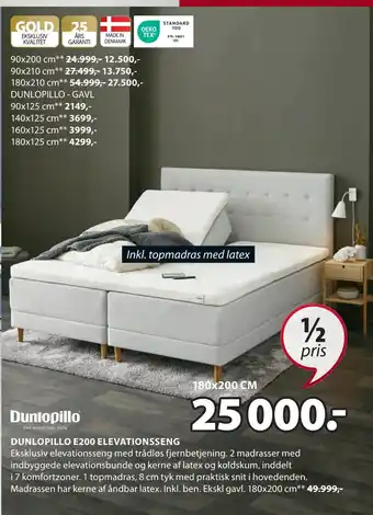 JYSK Dunlopillo e200 elevationsseng tilbud