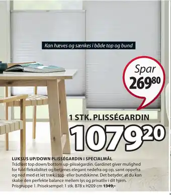 JYSK Luksus up/down plisségardin i specialmål tilbud