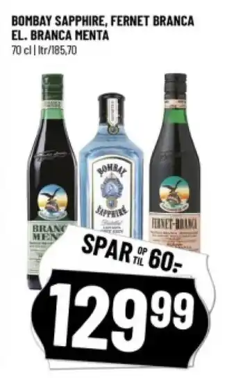 Løvbjerg BOMBAY SAPPHIRE, FERNET BRANCA EL. BRANCA MENTA tilbud