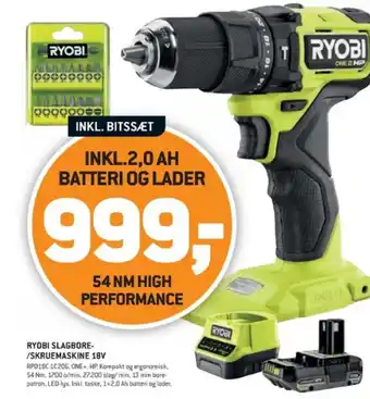 XL-BYG RYOBI SLAGBORE-/SKRUEMASKINE 18V tilbud