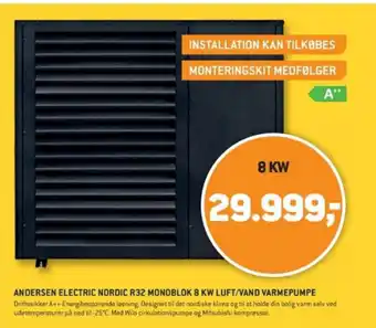 XL-BYG ANDERSEN ELECTRIC NORDIC R32 MONOBLOK 8 KW LUFT/VAND VARMEPUMPE tilbud