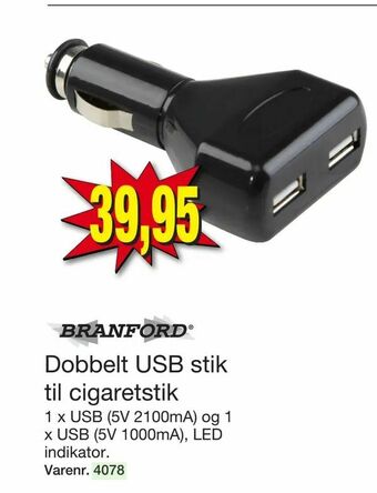 Harald Nyborg Dobbelt USB stik til cigaretstik tilbud