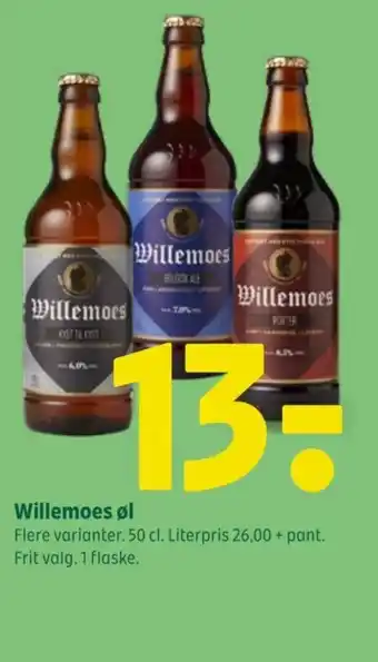 Coop 365 Willemoes øl Flere varianter. 50 cl. Literpris 26,00 + pant. Frit valg. 1 flaske. tilbud