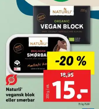 Lidl Naturli' vegansk blok eller smørbar tilbud