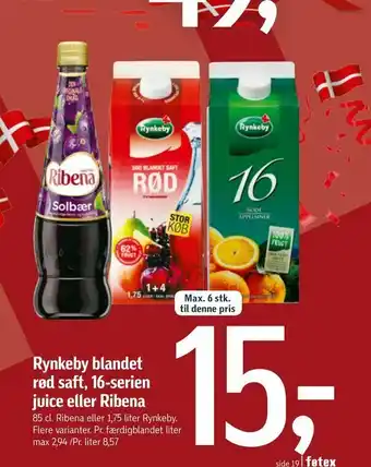 Føtex Rynkeby blandet rød saft, 16-serien juice eller Ribena tilbud