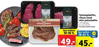 Tykstegsbøffer, ribeye steak eller peberbøffer
