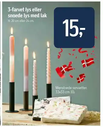 Føtex 3-farvet lys eller snoede lys med lak tilbud