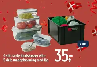 4 stk. sorte klodskasser eller 5 dele madopbevaring med låg
