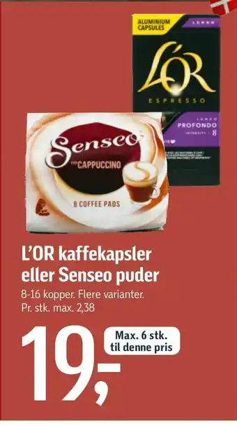 Føtex L'OR kaffekapsler eller Senseo puder tilbud