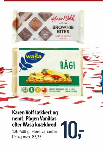 Føtex Karen Volf lækkert og nemt, Pågen Vanillas eller Wasa knækbrød tilbud
