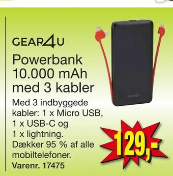 Harald Nyborg Powerbank 10000 mAh med 3 kabler tilbud