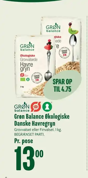 Min Købmand Grøn Balance Økologiske Danske Havregryn tilbud