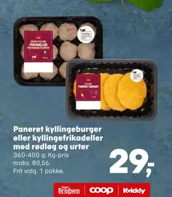Paneret kyllingeburger eller kyllingefrikadeller med rødløg og urter