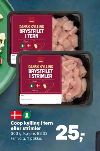 Kvickly Coop kylling i tern eller strimler tilbud