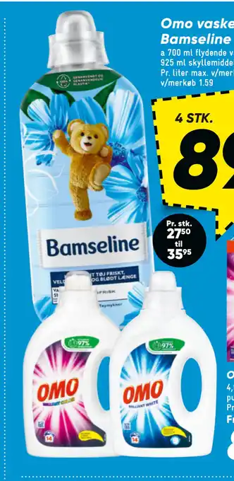 Bilka Omo vaskemiddel eller bamseline skyllemiddel tilbud