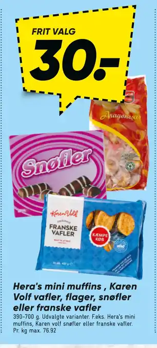Bilka Hera's mini muffins , karen volf vafler, flager, snøfler eller franske vafler tilbud