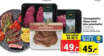 Lidl Tykstegsbøffer, ribeye steak eller peberbøffer tilbud
