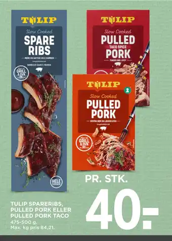 MENY Tulip spareribs, pulled pork eller pulled pork taco tilbud