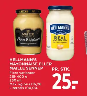 MENY Hellmann’s mayonnaise eller maille sennep tilbud