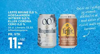 MENY Leffe brune 0,0 %, hoegaarden witbier 0,0 % eller corona cero 0,0 % tilbud