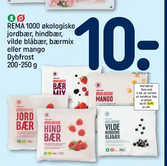 REMA 1000 Rema 1000 økologiske jordbær, hindbær, vilde blåbær, bærmix eller mango dybfrost tilbud