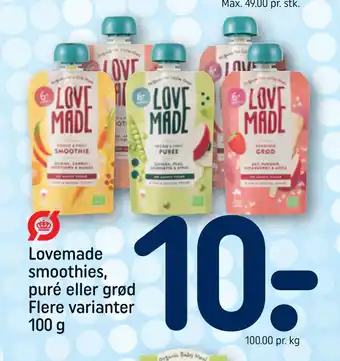 REMA 1000 Lovemade smoothies, puré eller grød flere varianter 100 g tilbud