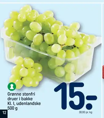 REMA 1000 Grønne stenfri druer i bakke kl. i, udenlandske 500 g tilbud