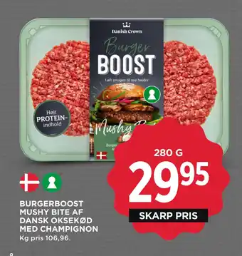 Burgerboost mushy bite af dansk oksekød med champignon
