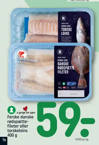 Ferske danske rødspættefileter eller torskeloins 400 g