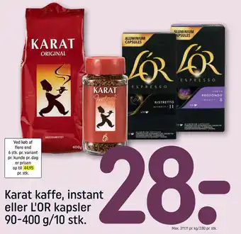 Karat kaffe, instant eller l'or kapsler 90-400 g/10 stk