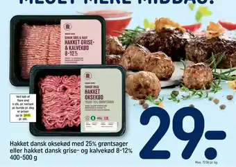 REMA 1000 Hakket dansk oksekød med 25% grøntsager eller hakket dansk grise- og kalvekød 8-12% 400-500 g tilbud