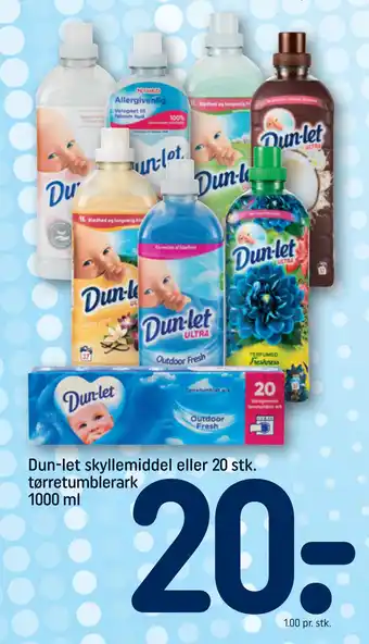 REMA 1000 Dun-let skyllemiddel eller 20 stk. tørretumblerark 1000 ml tilbud