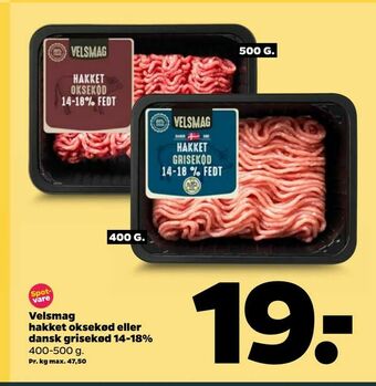 Netto Velsmag hakket oksekød eller dansk grisekød 14-18% tilbud