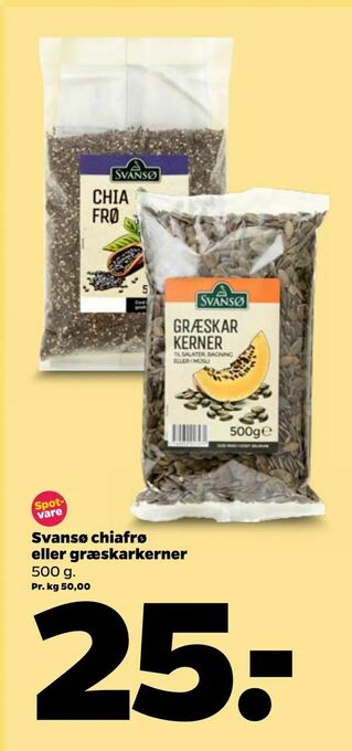 Netto Svansø chiafrø eller græskarkerner tilbud