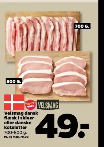 Netto flæsk i skiver eller danske koteletter tilbud