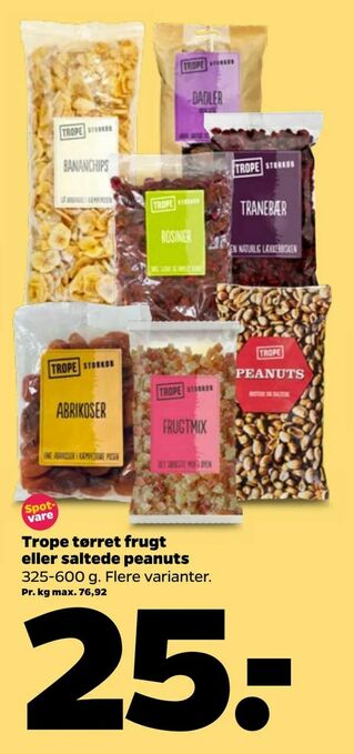 Netto Trope tørret frugt eller saltede peanuts tilbud