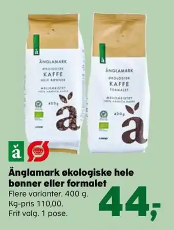 Coop.dk Änglamark økologiske hele bønner eller formalet tilbud